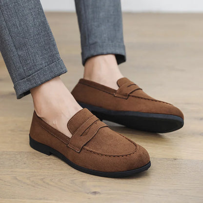 Retro Brown Suede Slip-Ons