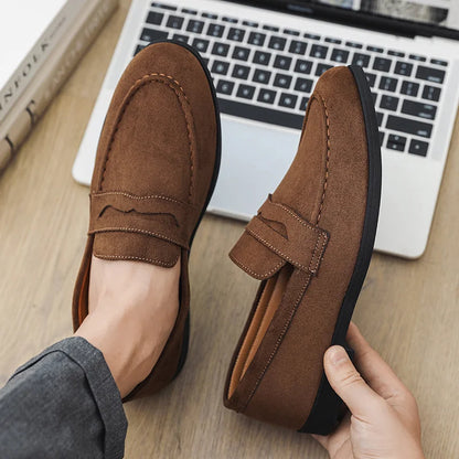 Retro Brown Suede Slip-Ons