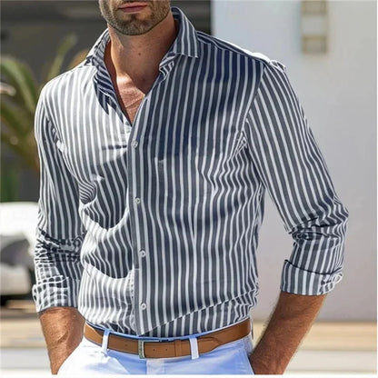 Men's Striped Casual Button-Up