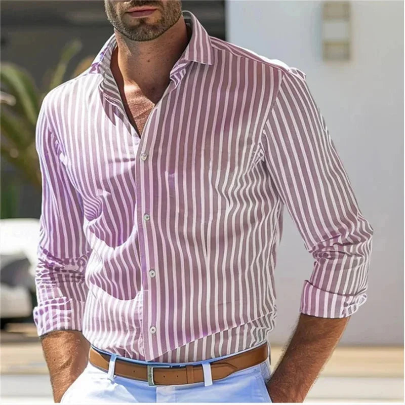 Men's Striped Casual Button-Up