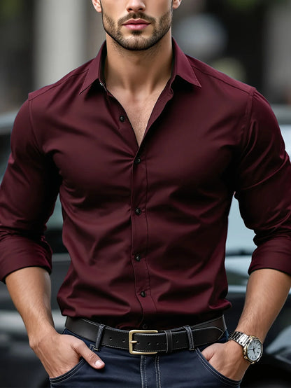 Men's Stylish Solid Long Sleeve Shirt