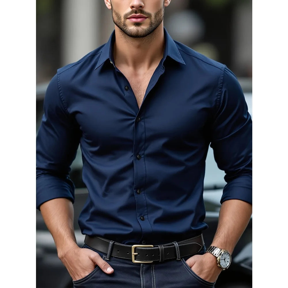 Men's Stylish Solid Long Sleeve Shirt