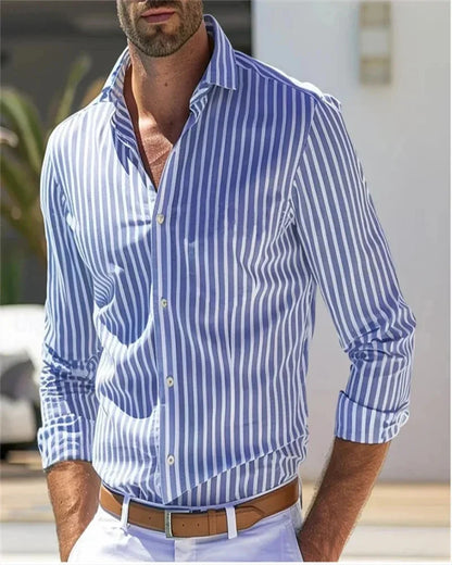 Men's Striped Casual Button-Up